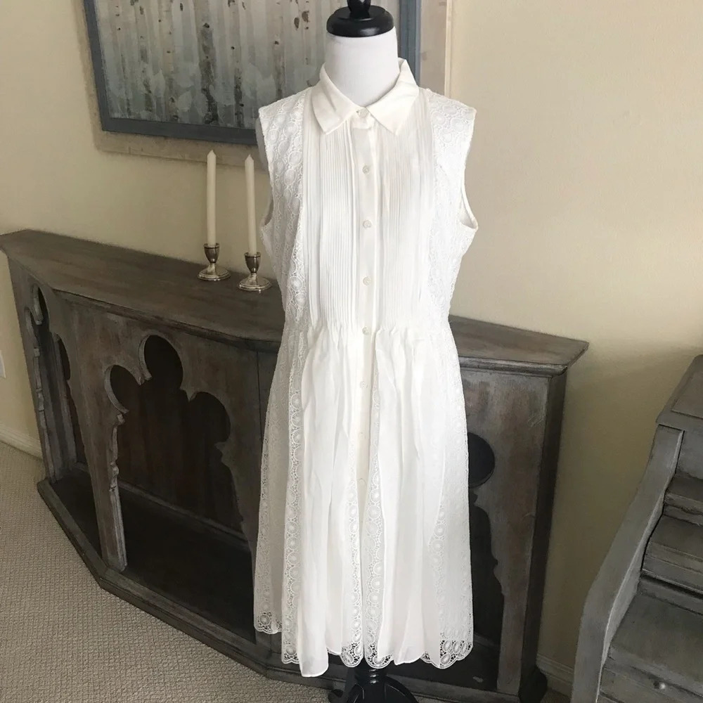 Diane Von Furstenberg Nieves Lace Shirt Dress White Designer Wedding Women’s 10 - Picture 2 of 8